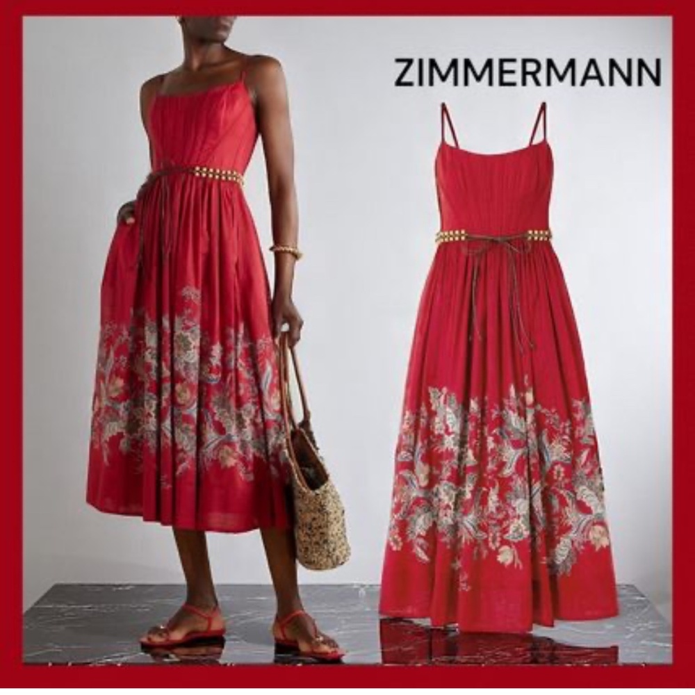 Zimmermann Red Floral Midi Dress